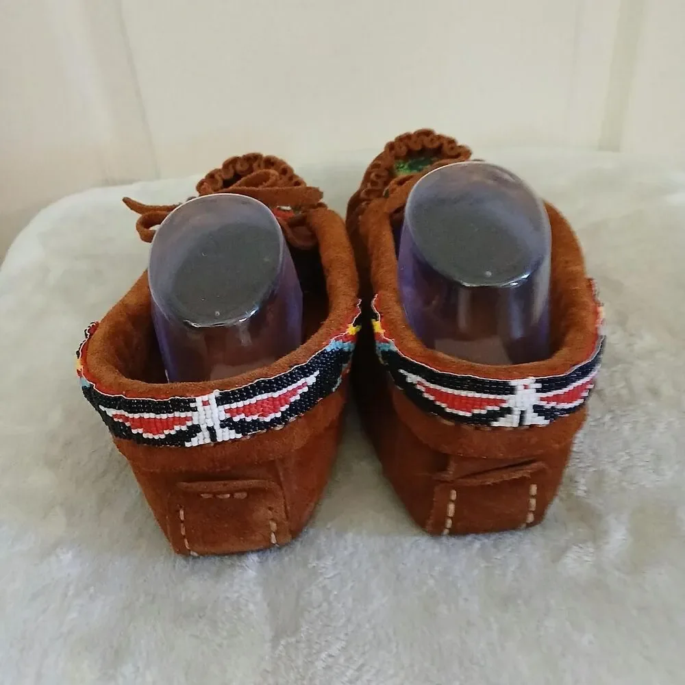 Handmade Beaded Floral Suede Moccasins Soft Sole Earthing Slippers Southwestern